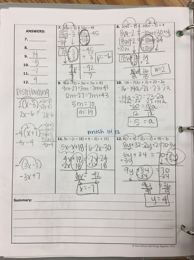 unit 1 algebra basics homework 11 answer key